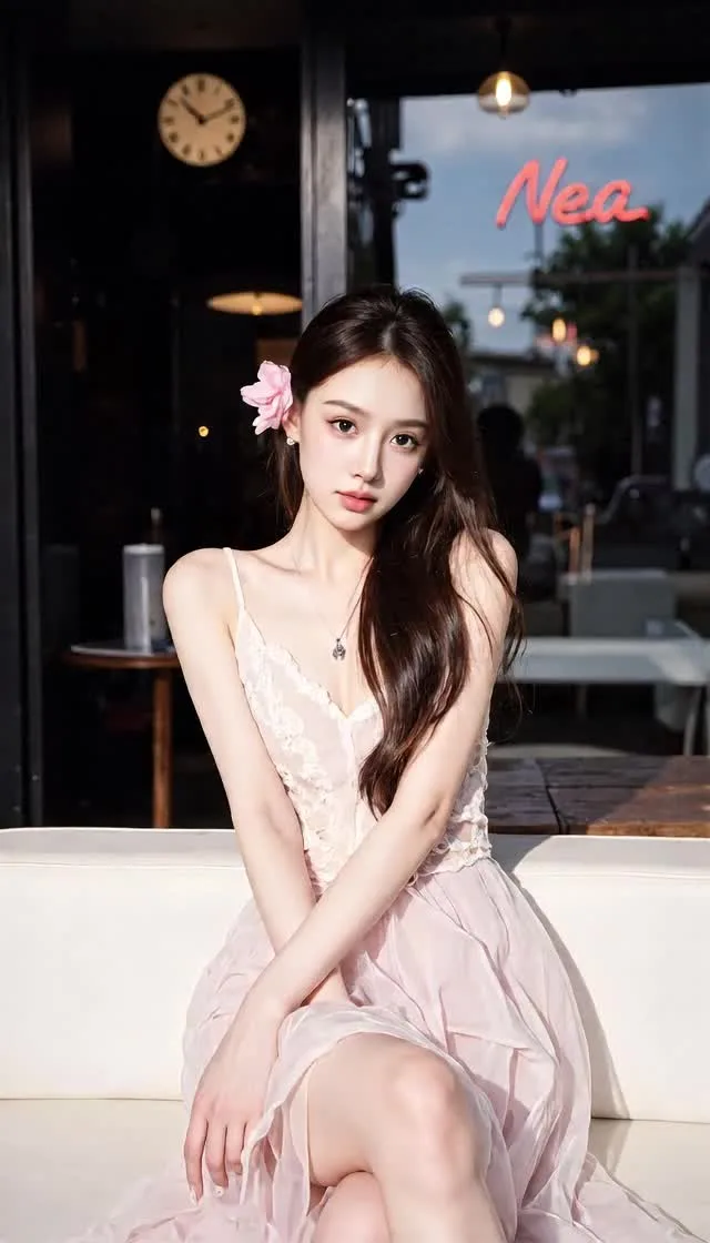 AI video example — outfit change revealing a lace top and bikini