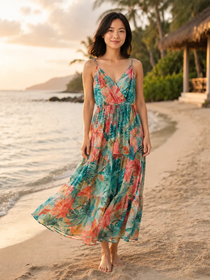 AI photo editor: tropical resort summer dress